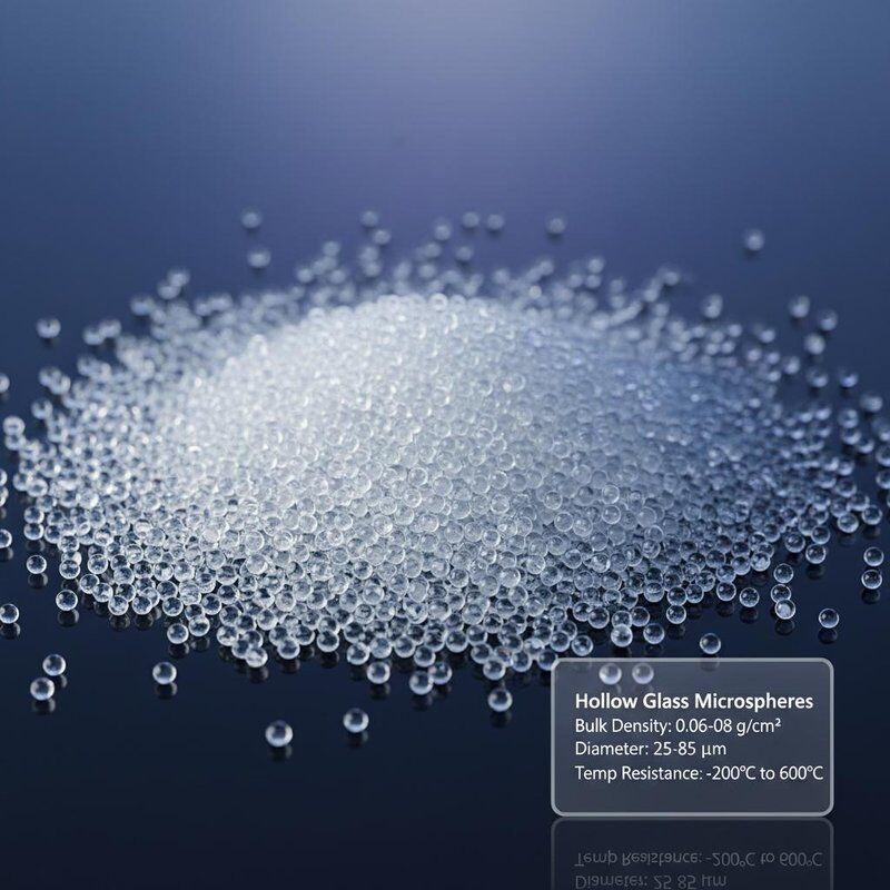 Microsfere di vetro cave con densità apparente 0,06-0,08, diametro 25-85 µm e resistenza alla temperatura da -200°C a 600°C