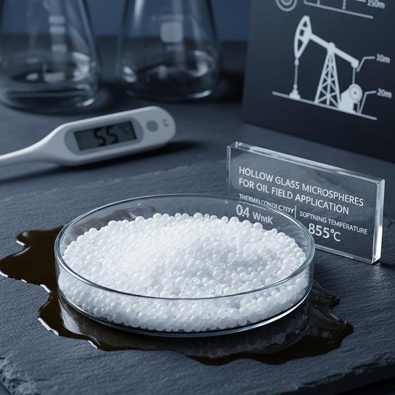 Microsfere di vetro cavo con conduttività termica di 0,04 WmK per applicazioni nei campi petroliferi e temperatura di ammorbidimento 855°C