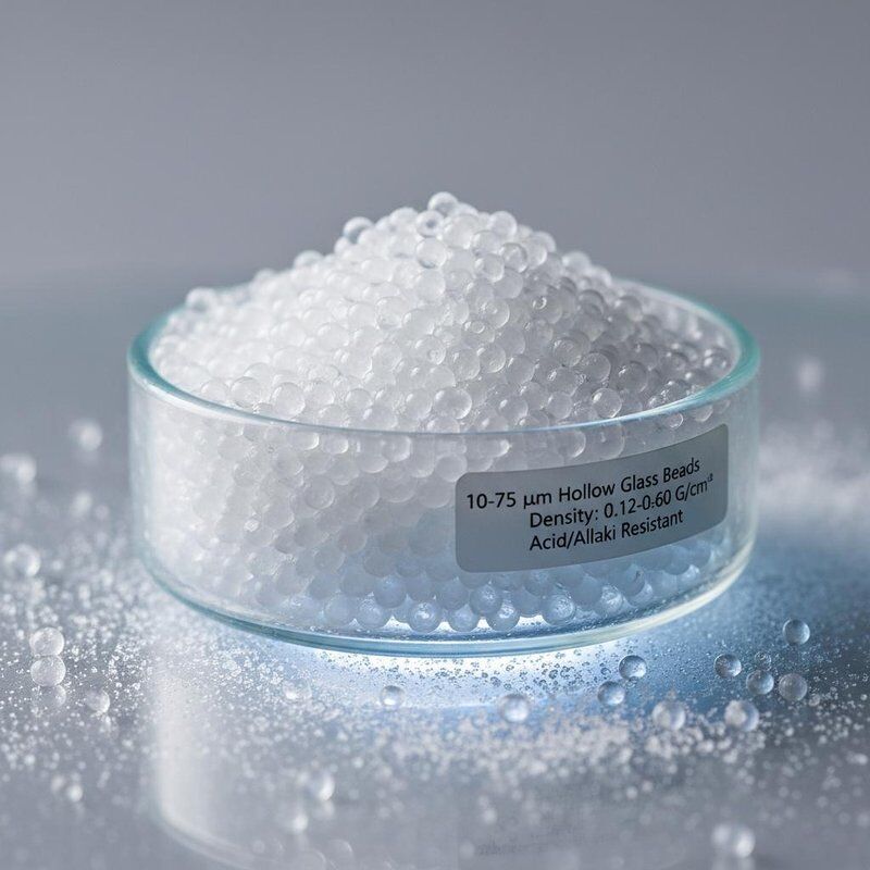 Microsfere cave di vetro con diametro 10-75 µm e densità 0,12-0,60 g/cm³ e buona resistenza ad acidi e alcali