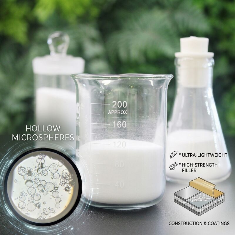Microsfere cave in vetro con resistenza alla compressione fino a 100 MPa, bassa conducibilità termica 0,108 W/m·K e leggerezza 0,15 - 0,30 g/cm³