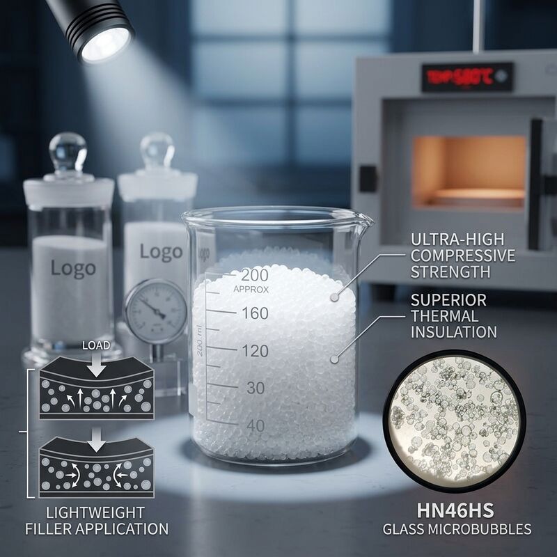Microsfere di vetro cave HN38 con resistenza alla compressione di 4-125 MPa, costante dielettrica di 1,2-2,2 e temperatura di rammollimento di 855°C