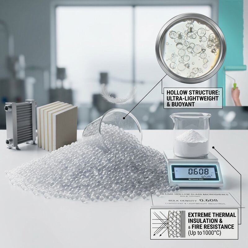 Microsfere di vetro a basso assorbimento di umidità e riempitivi leggeri per conducibilità termica 0,2 W/m·K