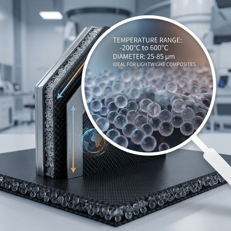 Microsfere cave di vetro con densità apparente 0,15-0,18 e intervallo di diametro 10-250 micron per applicazioni ad alta resistenza alla compressione